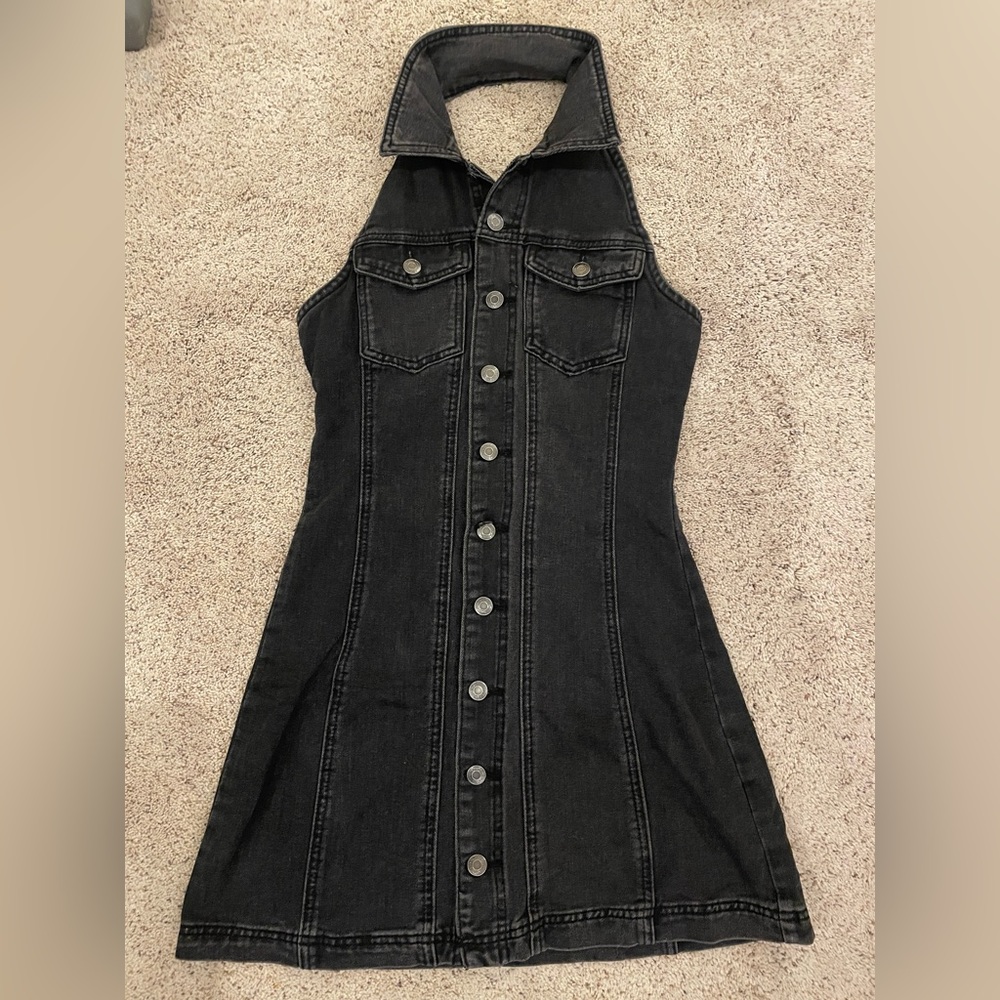 Jean halter mini dress